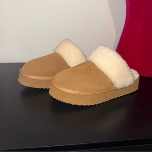 Chestnut and Cream Suede Slippers